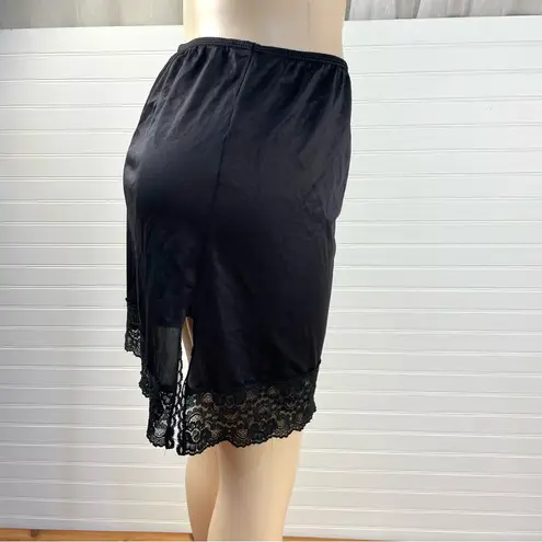 Sears Black Satin Lace Trim Undergarment Half Slip Skirt Side Slit Medium VTG