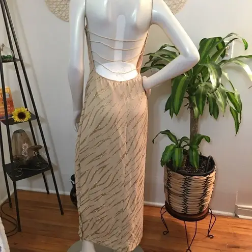 New! Tiger Pattern Open back maxi w/side slit Tan Size L