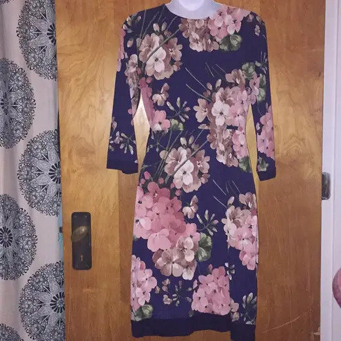 Navy & Pink Floral Gilli Wrap Dress Size Medium Blue