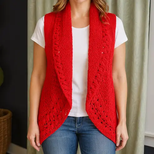 New Directions Curvy Red Open Knit Sleeveless Cardigan Vest Plus Size 2X