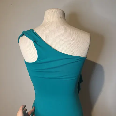 Susana Monaco Susana Monaco teal one shoulder dress ruffles