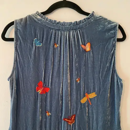 Johnny Was NWT Blue Velvet Sleeve Colette Butterfly Midi Dress Women size Small