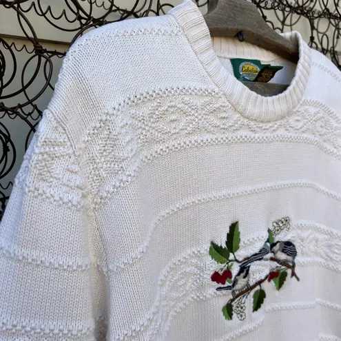 Cabela's Vintage 's Birds on a Branch Blue Jays Holly Knit Cottagecore Sweater LG