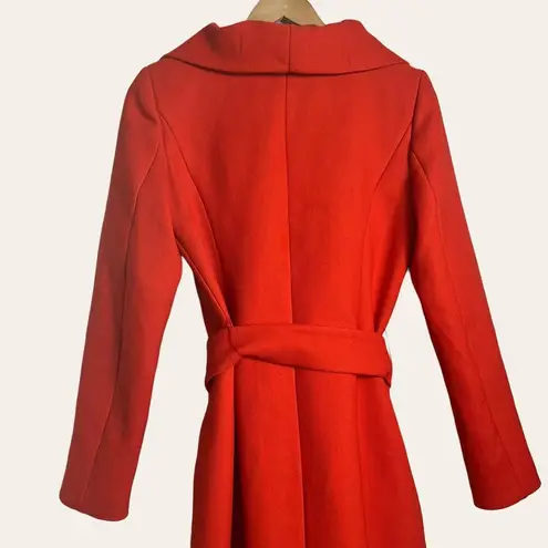 Milly Flame Red Ruffle Front Belted Knee-Length Coat Size 4 NWT