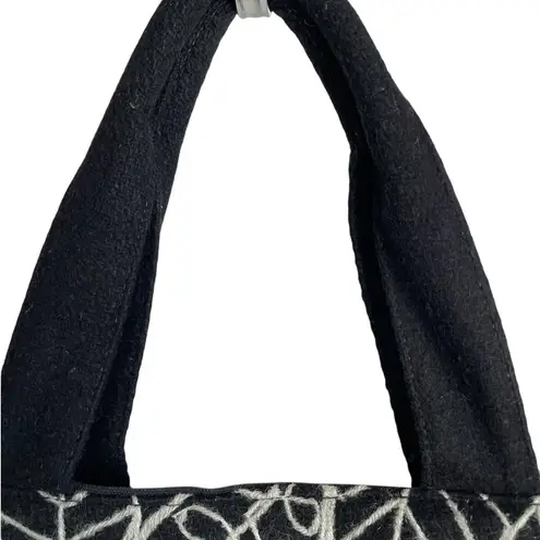 Antik Batik Black & White Wool Embroidered Leaves Large Tote Bag