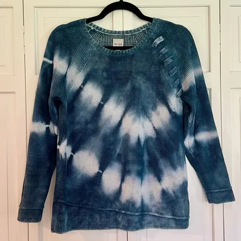 Nic+Zoe  blue tie dye lace shoulder sweater small petite