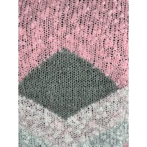 sweater 1980s colorblocked geometric pink white gray pastel 100% acrylic Size L