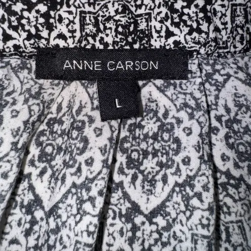 Anne Carson Sleeveless Blouse Top Black White Patterned Size L