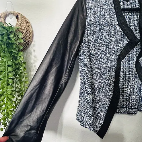 St. John Luxe Knit Jacket Black Leather Sleeves Quiet Luxury Old Money Size 10