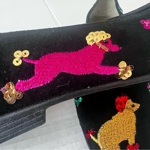 Vtg Beverly Feldman poodle dog print flats Woman Colorful Embroidery Size 6AA >