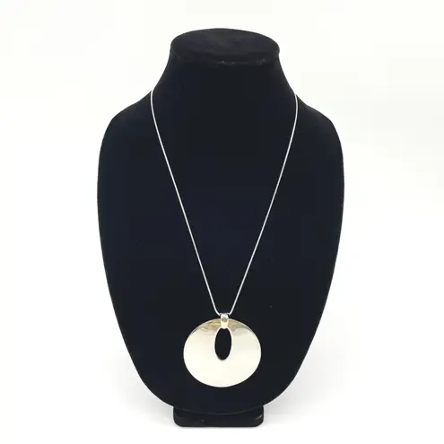 New Directions Silver Tone Modern Circle Pendant Long Necklace Minimal Timeless