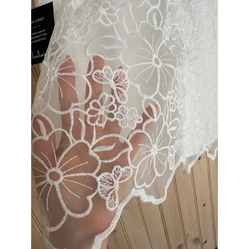 Lulus NWT  Lovable Aesthetic White Embroidered Tie-Strap Mini Dress Engagement S