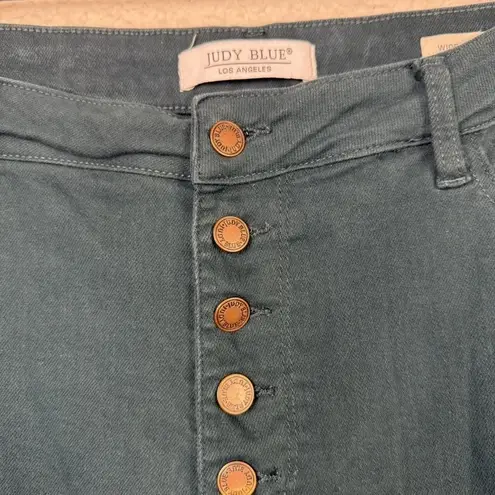 Judy Blue Jeans Womens 24W Dark Teal Wide Leg Crop Button Fly Raw Hem Stretch