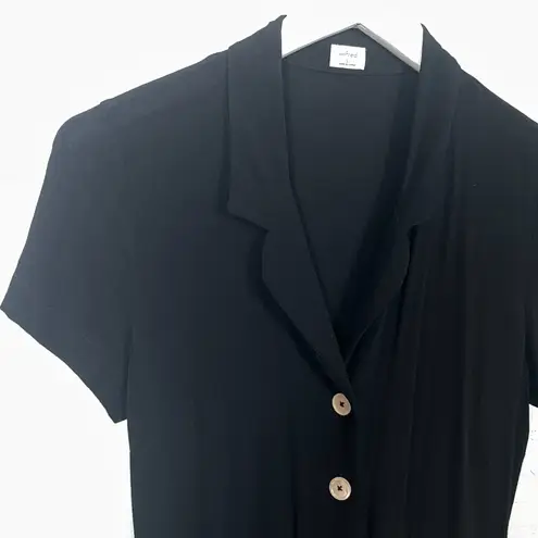 Wilfred Aritzia Women S Black Midi Shirt Dress Button Front Short Sleeve Grunge
