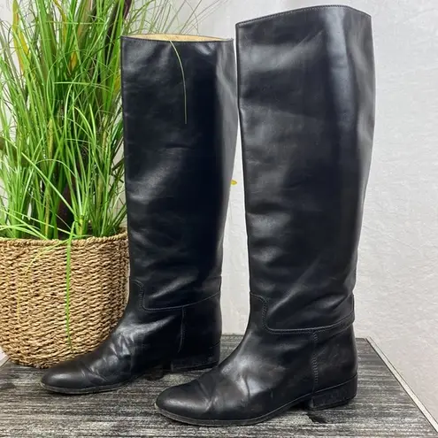 Brooks Brothers Black Leather Knee High Low Heel Riding Boots 6.5