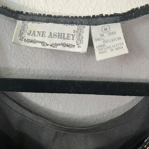 Jane Ashley Black Beaded Mesh Semi Sheer Blouse Size Medium