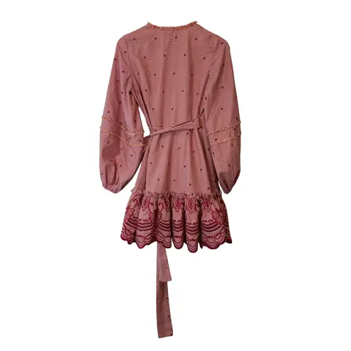 Alexis Alzena Red White Gingham Embroidered Wrap Mini Dress Size XS