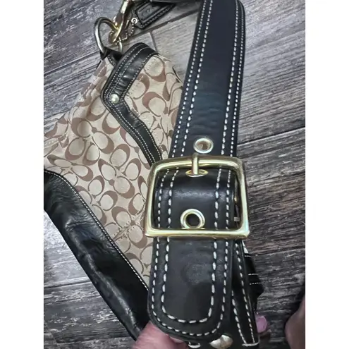 Coach Vintage Y2K ‎ F12857 Ali Legacy Brown Signature Turnlock Large Hobo Bag