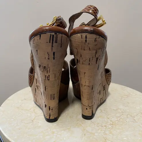 Chloé Renna Leather Snakeskin Slingback Cork Wedges Size 39.5