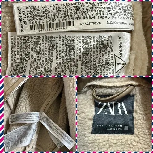 ZARA Shearling Rider's Jacket Double Boa Brown Beige sz XL