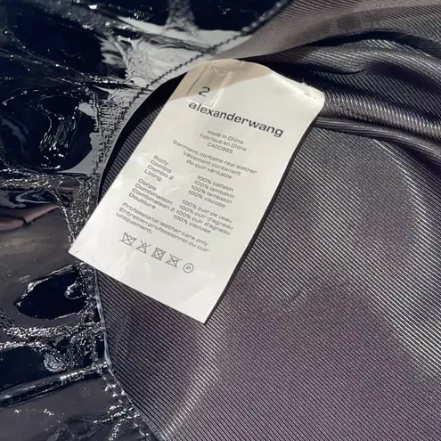 Alexander Wang Asymmetric Croc-Effect Patent-Leather Mini Skirt In Black