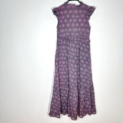 Banjanan Sz S Constance Dress Petal Power Blueprint Print Cotton Voile Maxi Blue