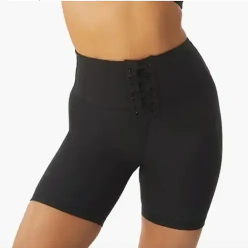 We Wore What Lace Up Biker Shorts Corset Details Black High Rise XL NWT