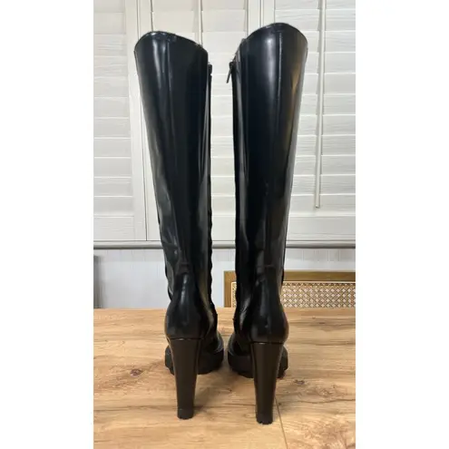 All Saints London Harlem Leather Knee High Black Boots Size 6 NWOB Sleek Edgy