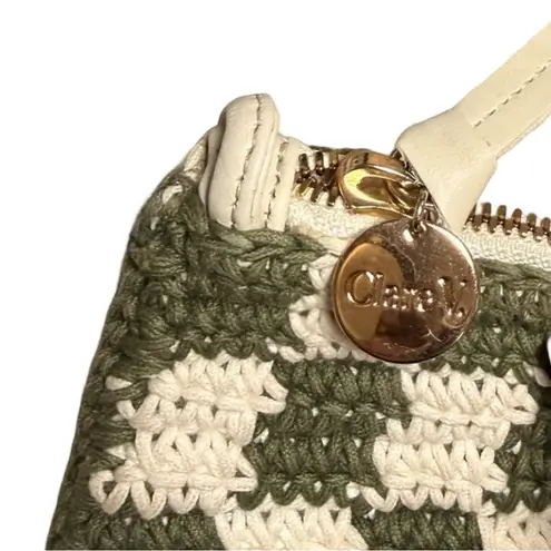 Clare V Woven Flat Clutch Tabs Crochet Olive Cream Bag Green