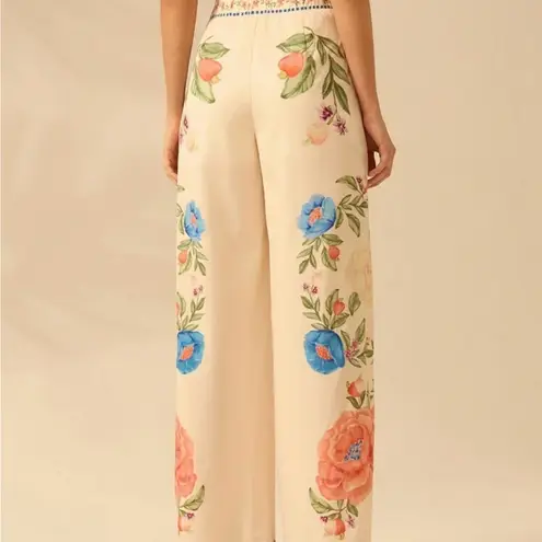 Women’s boho tropical Flower print casual pants Orange Size M