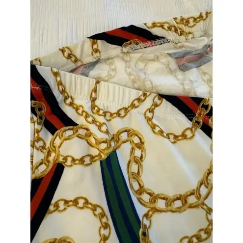 Women's Strapless Dress Swimsuit Coverup Gold Chain Print Green Red Stripe Size 1X