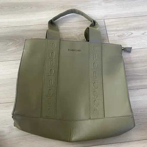 Bebe Olive Green Top Handle Embossed Logo Interior Pockets Hana Tote