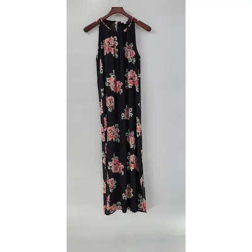 Katherine Barclay Maxi Dress Womens 10 Black Floral Pleated Casual Summer Lined