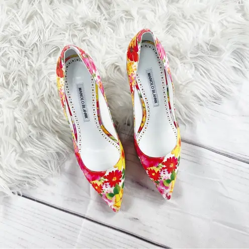 Manolo Blahnik π Women's Bb Yellow Floral Print Pointed Toeβ Pumps Size 36.5