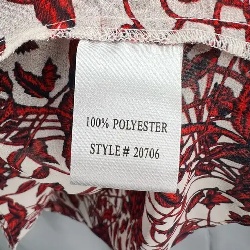 TravelSmith Blouse Red White Sheer Floral Pattern Collared Slip On Large