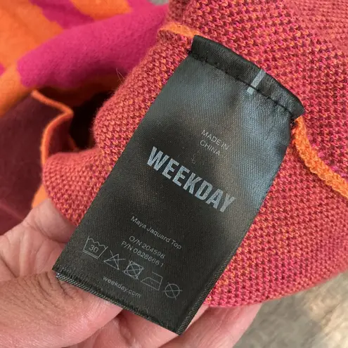 Weekday Maya Jacquard Knit Top Abstract Print Long Sleeve Sweater Size M