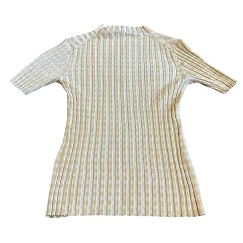 Lafayette 148 Gingham Responsible Matte Crepe Short Sleeve Sweater Stretch XS White