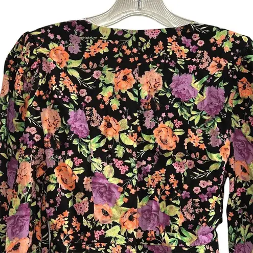 AFRM Women's XS Floral Blouse with Ruffle Accents Long Sleeve Pink