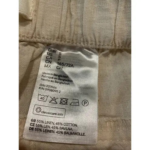 NWT H&M Linen Blend Cropped Wide Leg Pants Cream Beige Women Small White Spring Tan