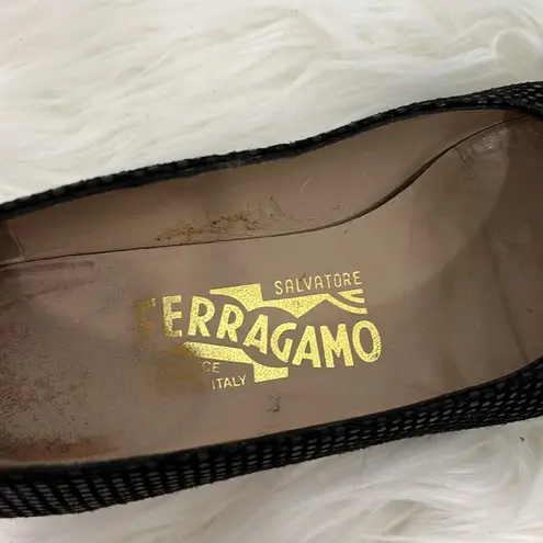 Salvatore Ferragamo Size 5 US 35 EU Black Sequin Block Heels