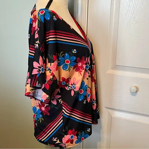 Judith March Womens Size Small V-Neck Cutout Back Bell Sleeve Floral Boho Blouse