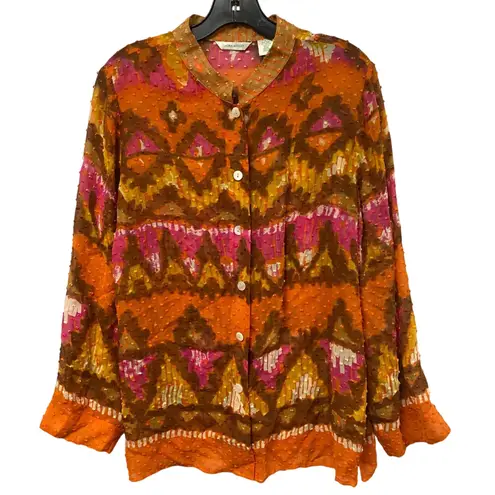 Laura Ashley Vtg Women Silk Cotton Blend Abstract Print Long Sleeve Blouse Top