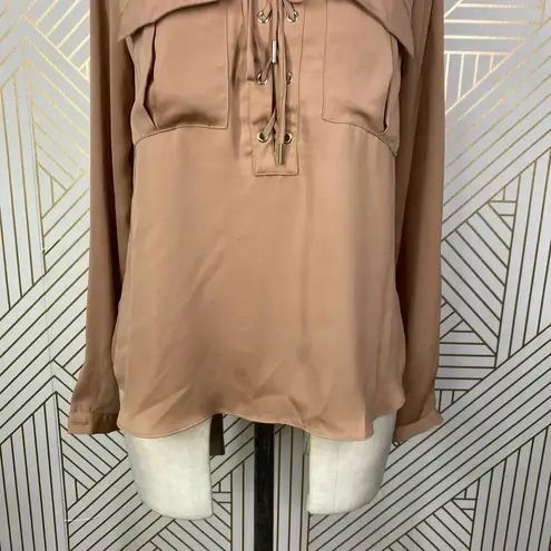 L’Academie Lace Up Long Sleeve Blouse Brown / Tan Brown