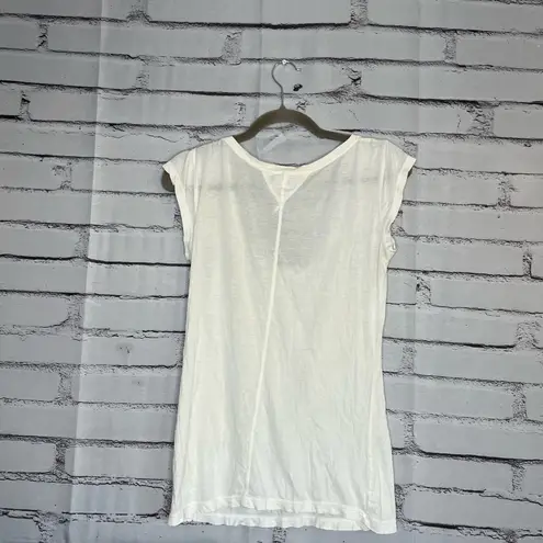 Pete and Greta Cream Cap Sleeve Fitted Tee Sleeveless Tank top SZ S Wide Neck
