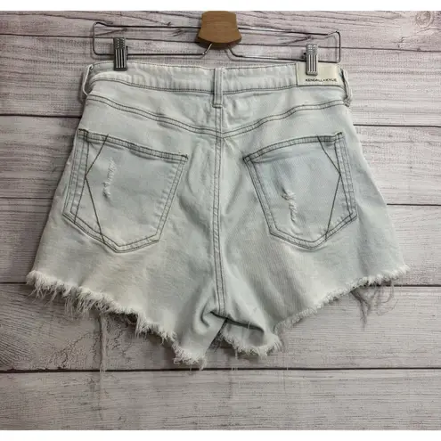 Kendall Kylie Shorts Womens Light Wash Bohemian Destroyed Hippie Fringe 11/30 * Blue Size undefined