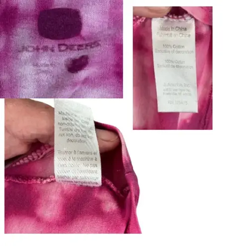 John Deere DIY Tie-Dye Pink White T-Shirt Size Medium Country Americana Boho