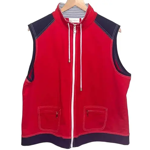 Y2K Colorblock Sleeveless Hoodie XL Unisex Streetwear Red White Blue America