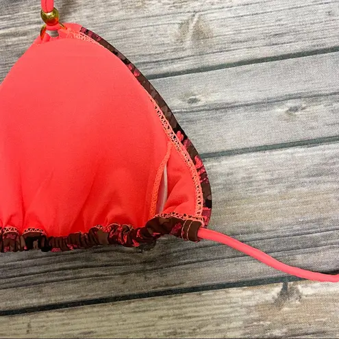 Quintsoul Beastie Girl Triangle Bikini Halter Top Fluorescent Splatter Medium Orange Size undefined