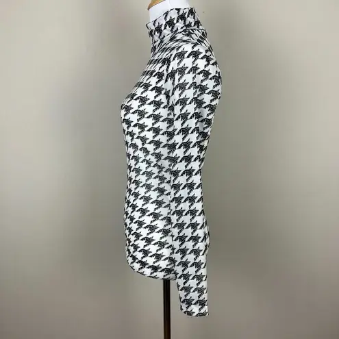 White House | Black Market  Top‎ Womens XXS Houndstooth Turtleneck Mesh Long Sleeve