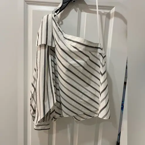 Milly Black and White Striped One-Shoulder with Long Sleeve Nina top, size 4